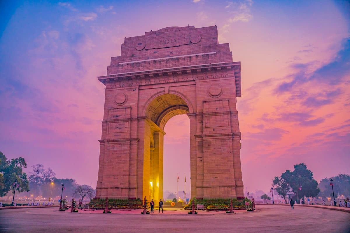 Vibrant street scene in India at golden hour