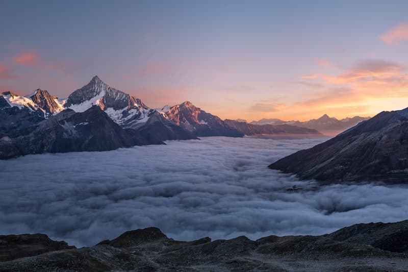 Snow-capped Himalayan mountain peaks under clear sky