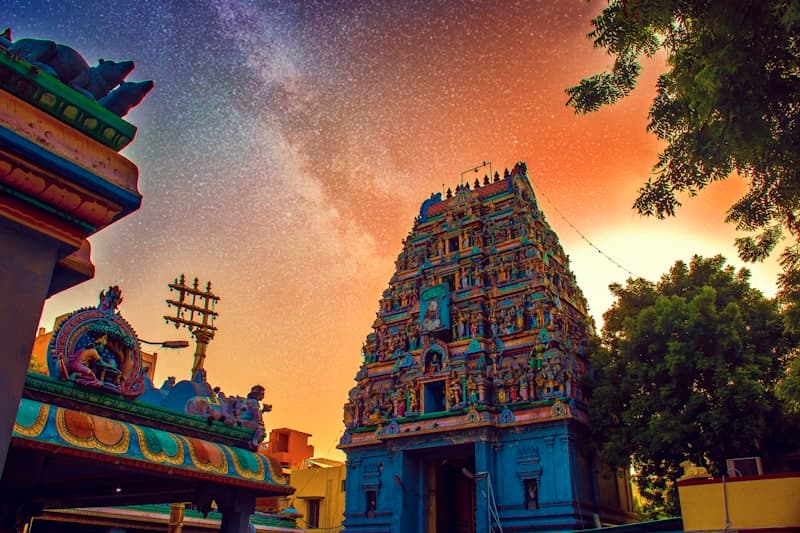 Ancient Dravidian temple gopuram in Tamil Nadu