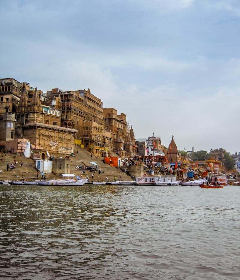 Boats on the Ganges at Varanasi ghats at dawn